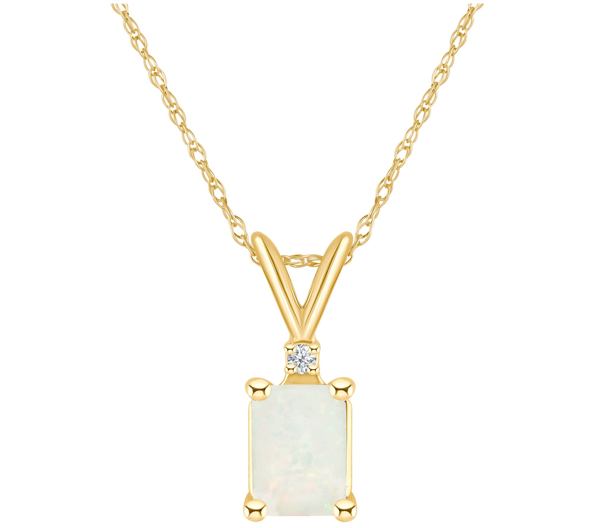 14K Gold 0.50 cttw Opal & Diamond Accent Pendant w/ Chain