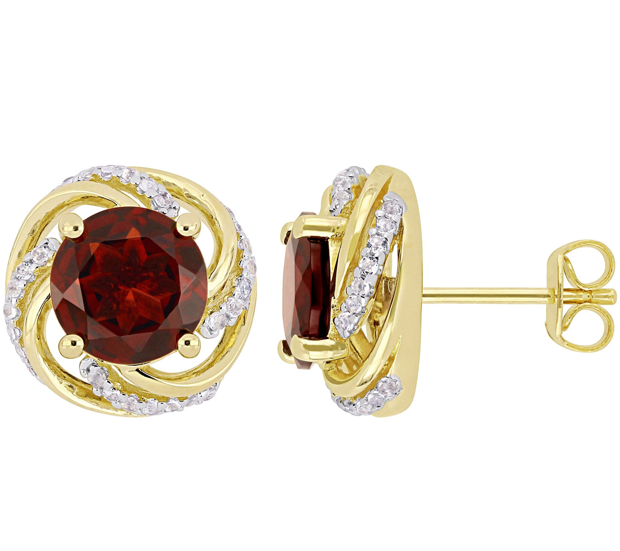 Sterling & 14K 4.30 cttw Garnet & White Topaz Stud Earrings