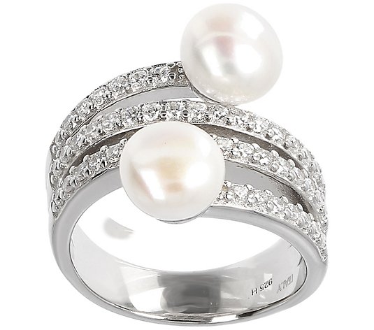 Honora Cultured Pearl Bypass Design Ring, Sterling Silver
