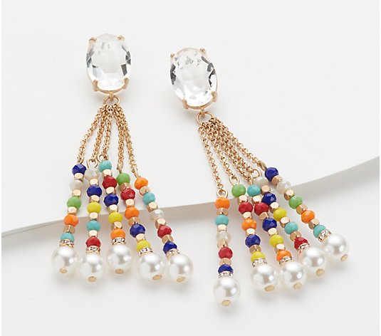 Susan Graver Crystal & Bead Drop Earrings