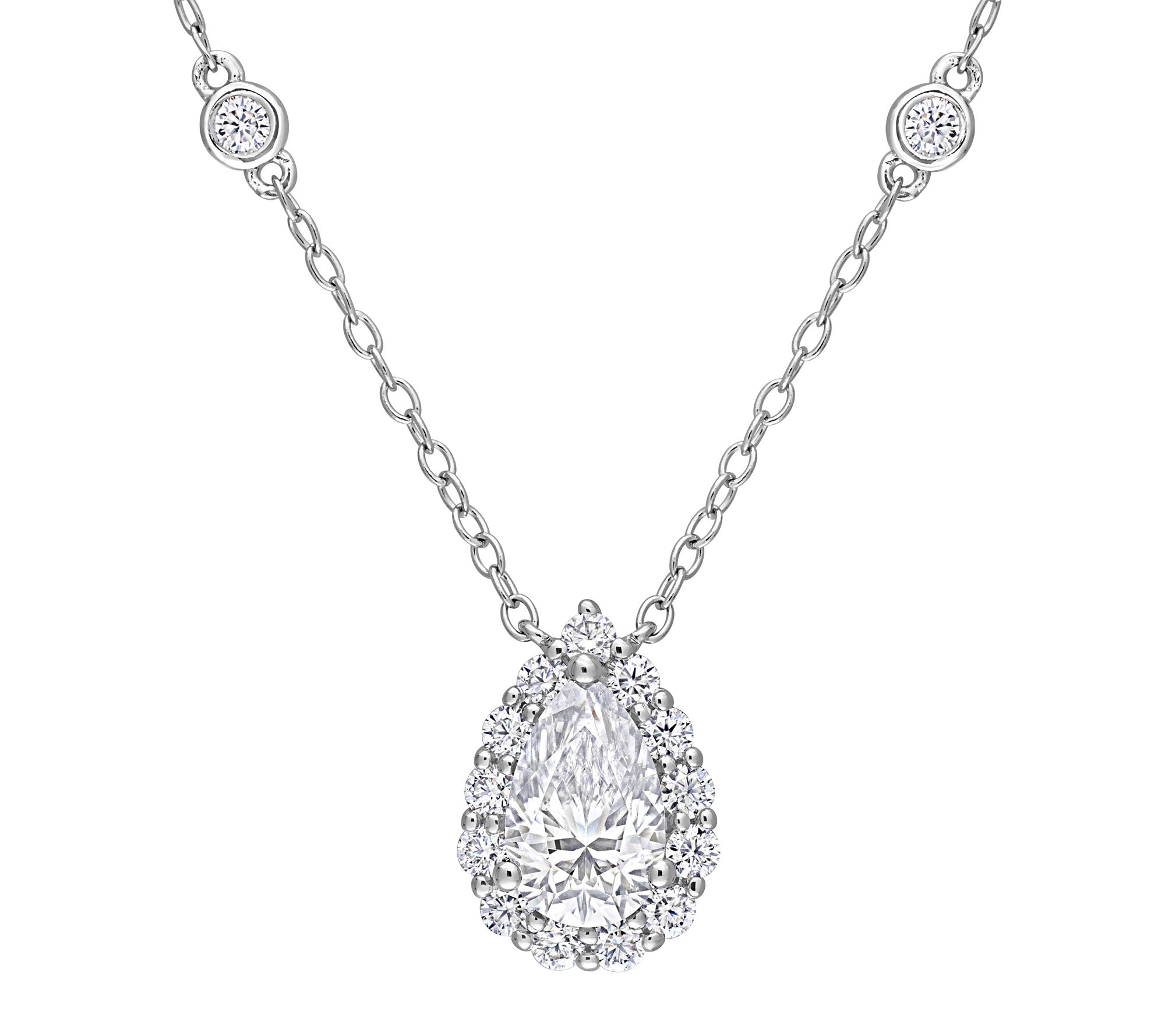 MoissanIce Moissanite 1.35 cttw Halo Pear Pendant w/ Chain