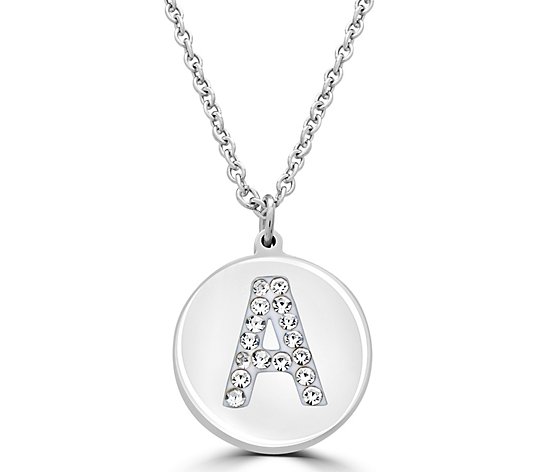 Steel by Design Crystal Initial Disc Pend ant w/ Chain