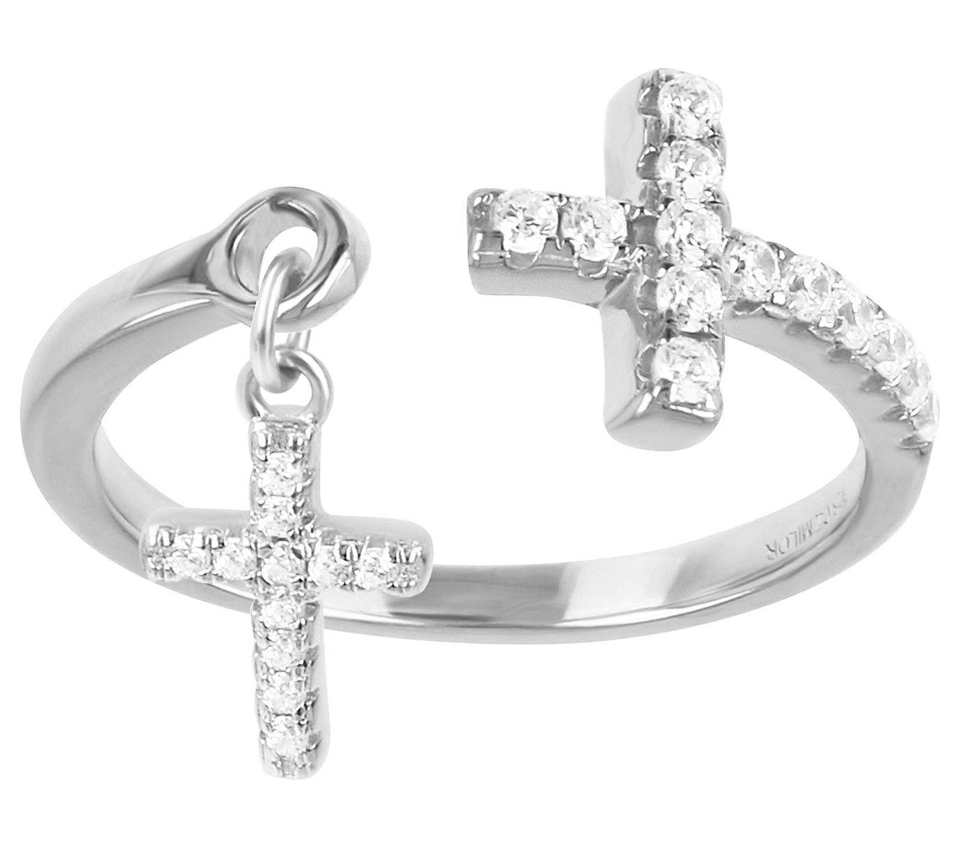 Diamonique 0.20 cttw Cross Dangle Ring, Sterlin g Silver