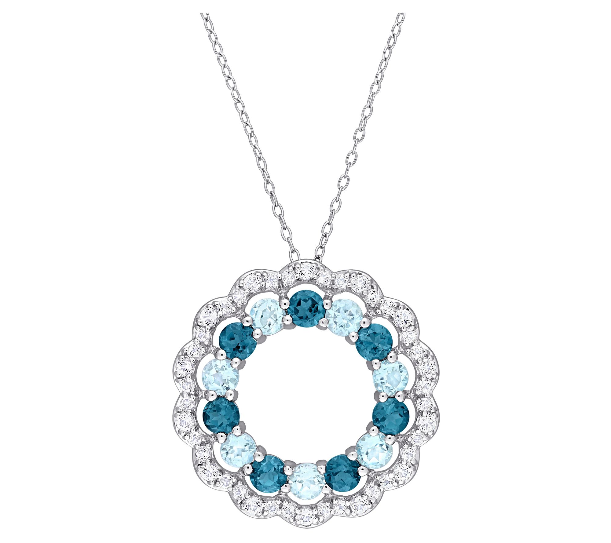 Affinity Gems Blue & White Topaz Pendant with C hain, Sterling