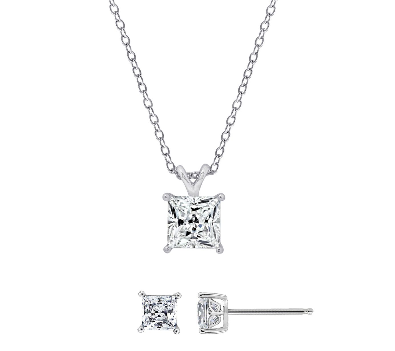 Diamonique 3.0cttw Sterling Solitaire Pendant and Earrings Set