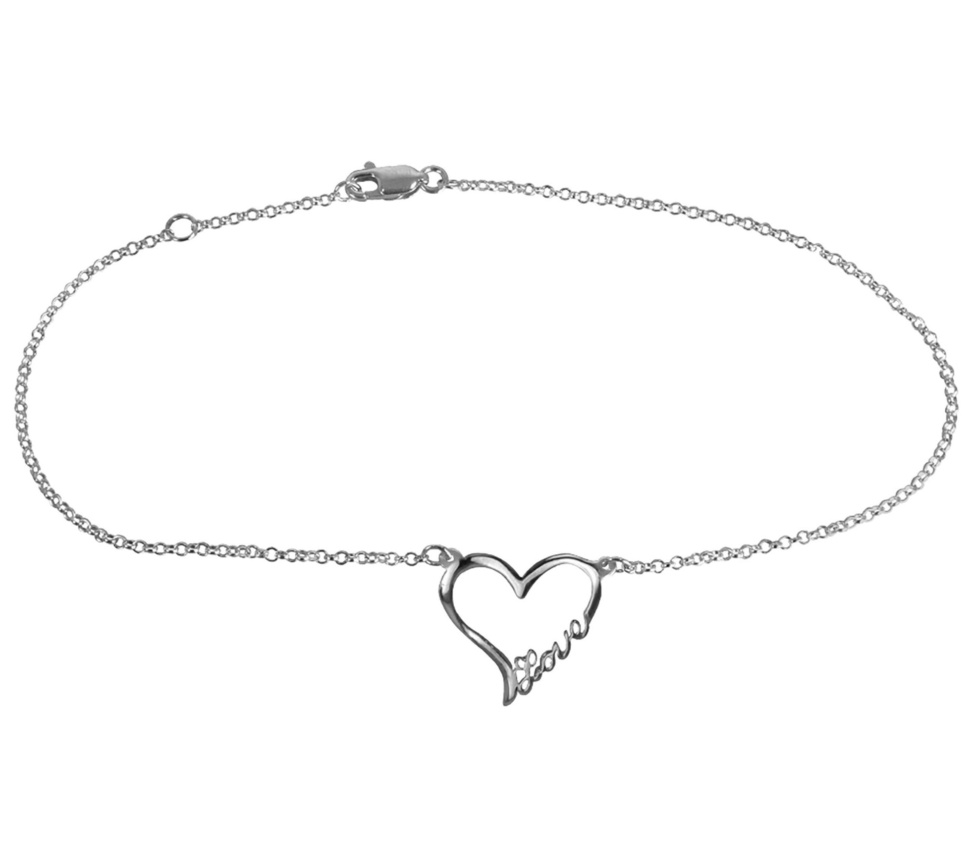 Sterling Silver Love Open Heart Anklet