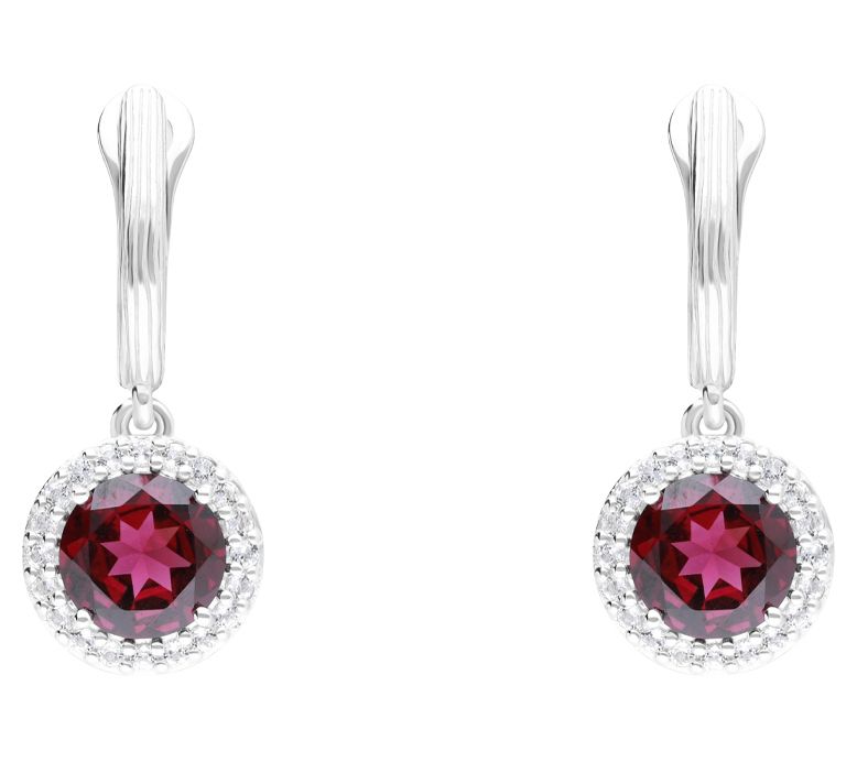 Ariva Sterling Silver Rhodolite & White Topaz Halo Earrings