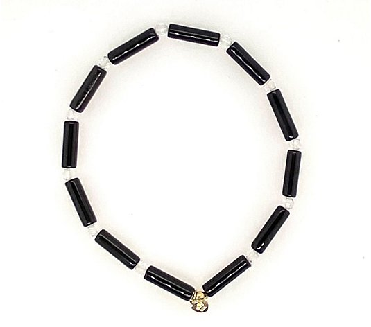 Alkeme 10K Gold Onyx Bead & Crystal Stretch Bracelet