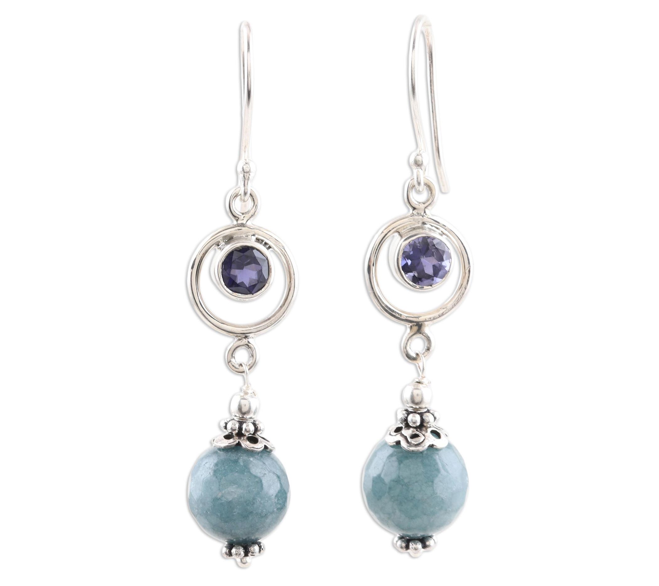 Novica Artisan Crafted Sterling Agate & Iolite Dangle Earrings