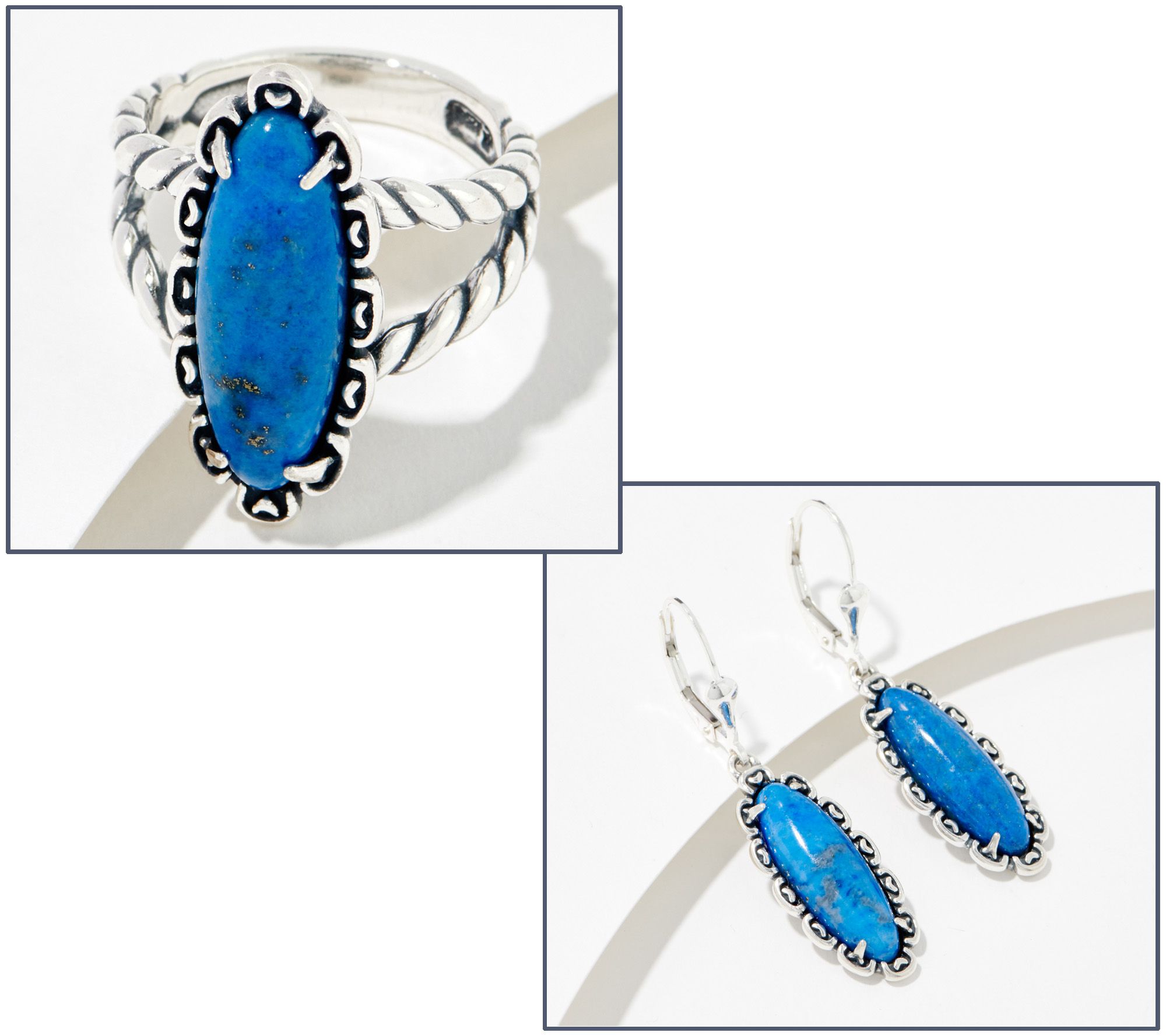 American West Sterling Silver Elongated Oval Gemstone Rope Ring or ...