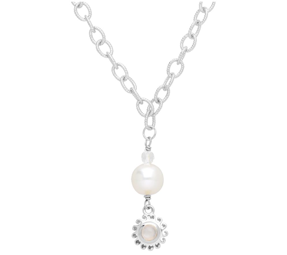 Goddaughters Sterling Cultured Pearl Drop & Moonstone Necklace