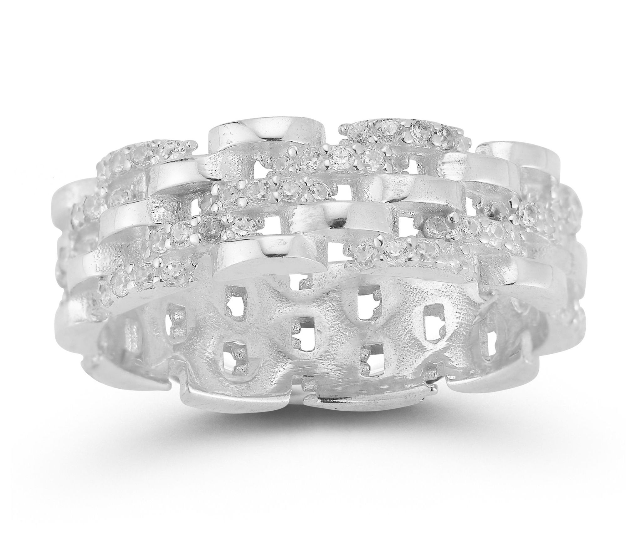 Sterlina Silver Pave Spiral Link Ring, Sterling