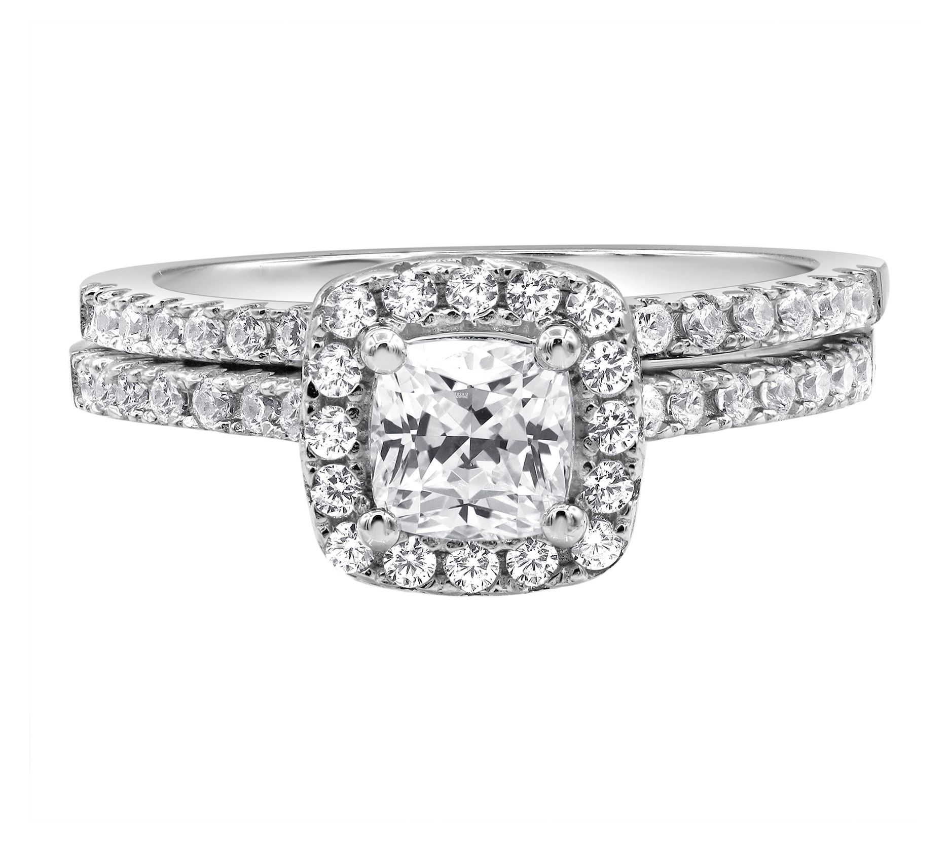 Diamonique 2.00 cttw Cushion Cut Bridal Ring, Sterling Silver - QVC.com