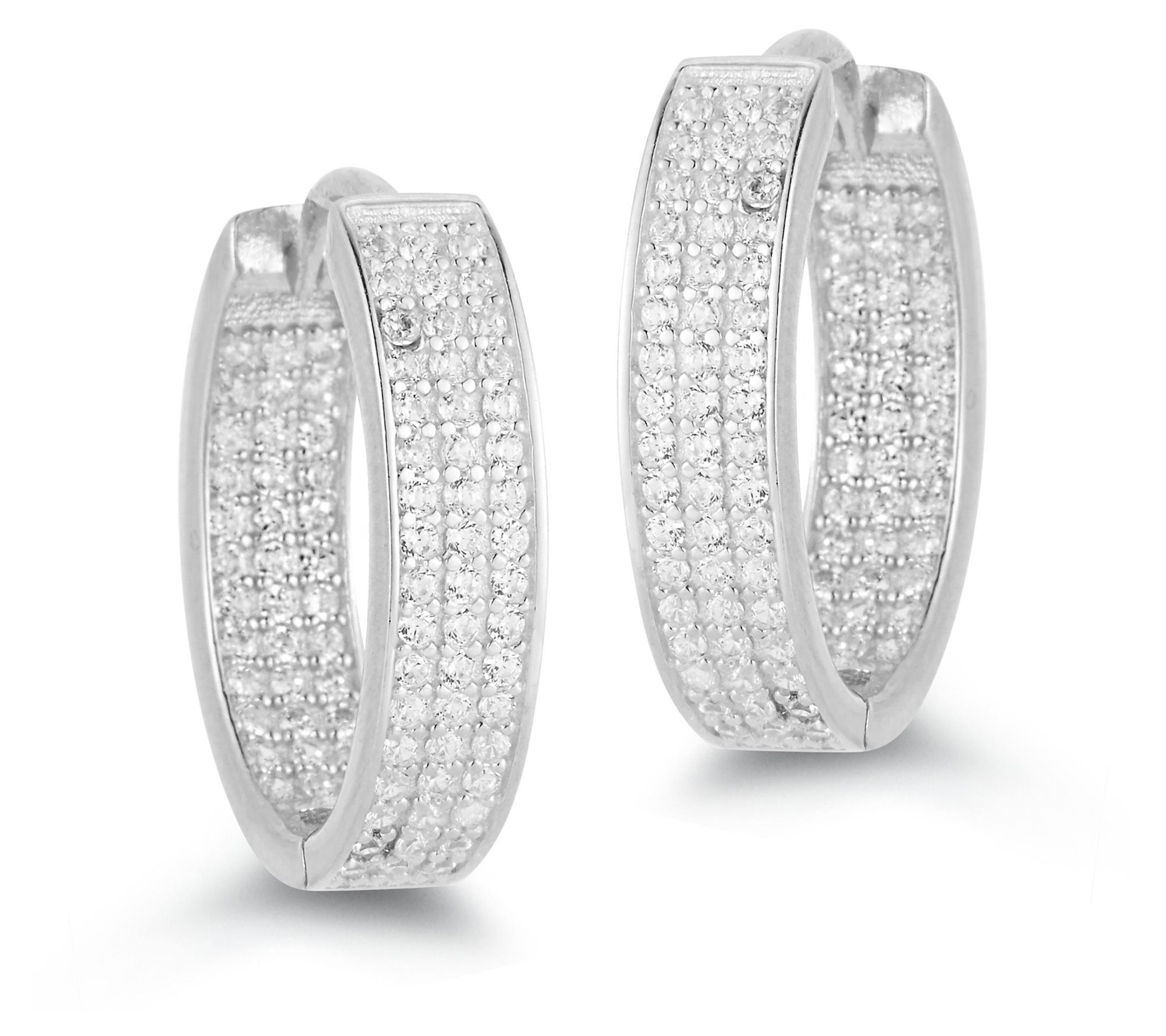 Sterlina Silver Pave Oval Hoop Earrings, Sterling Silver