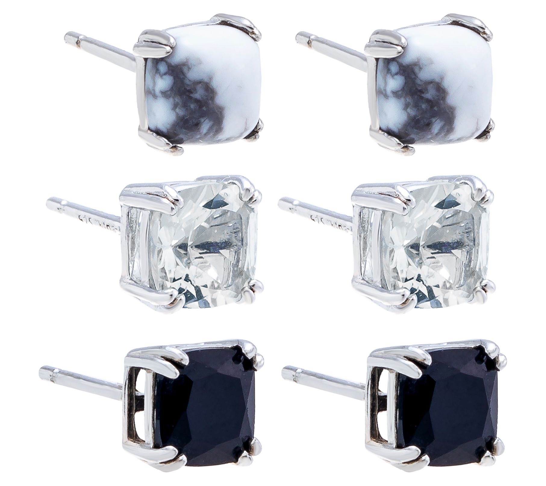 Affinity Gems Black & White Stud Earrings Set,Sterling Silver