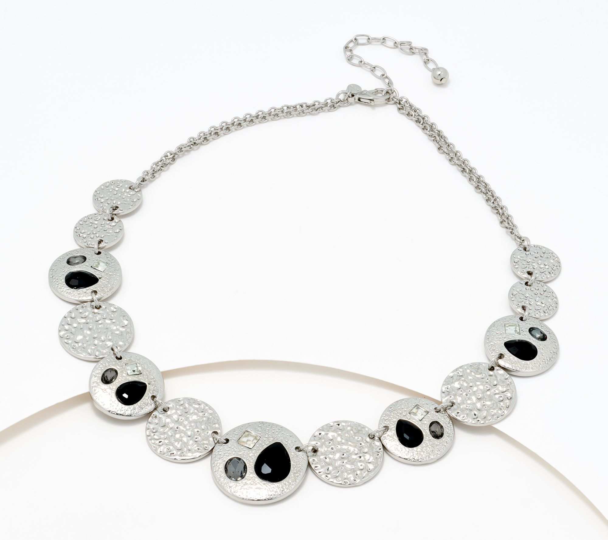 Susan Graver Multi Stone Hammered Metal Necklace