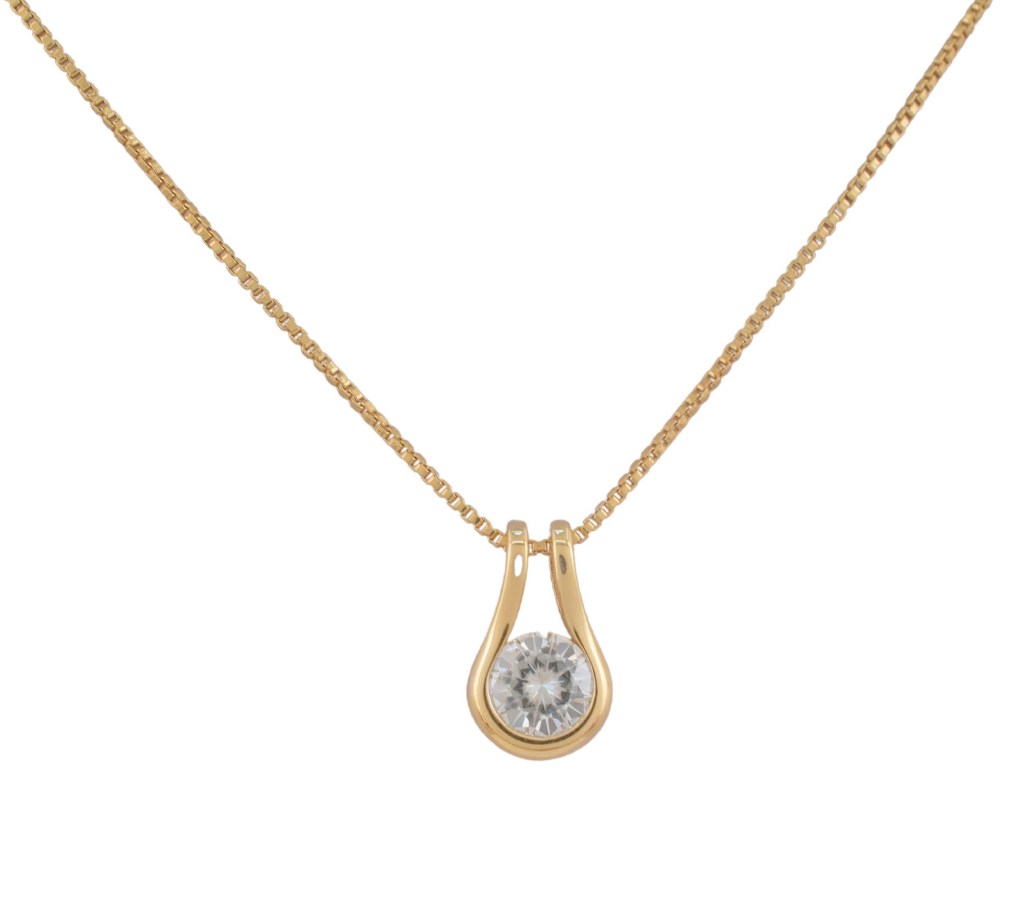 Affinity Gems Moissanite Pendant w/ Chain, 14KGold Plated