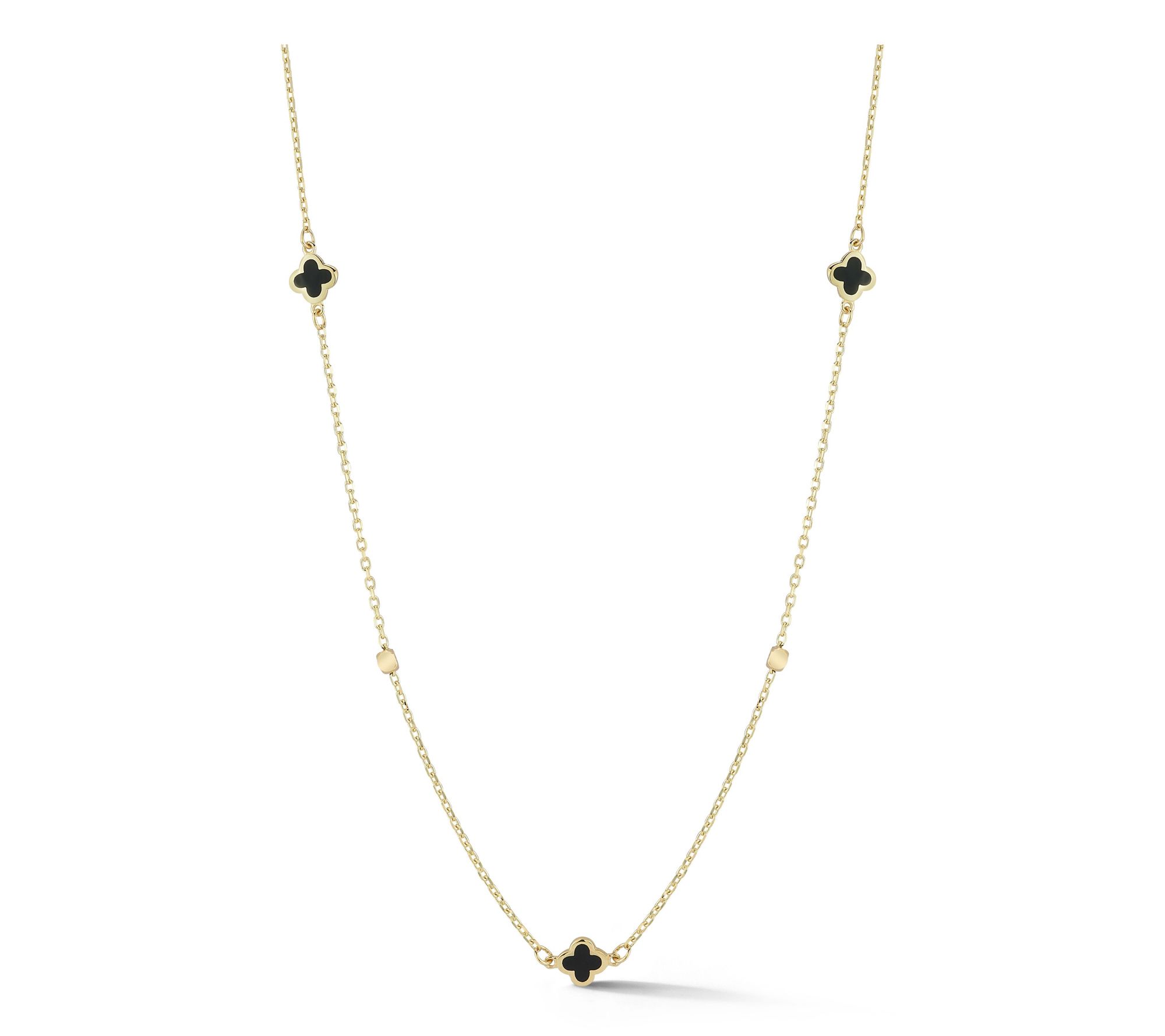 Luminosa Gold Enamel Clover Ball Station Necklace, 14K