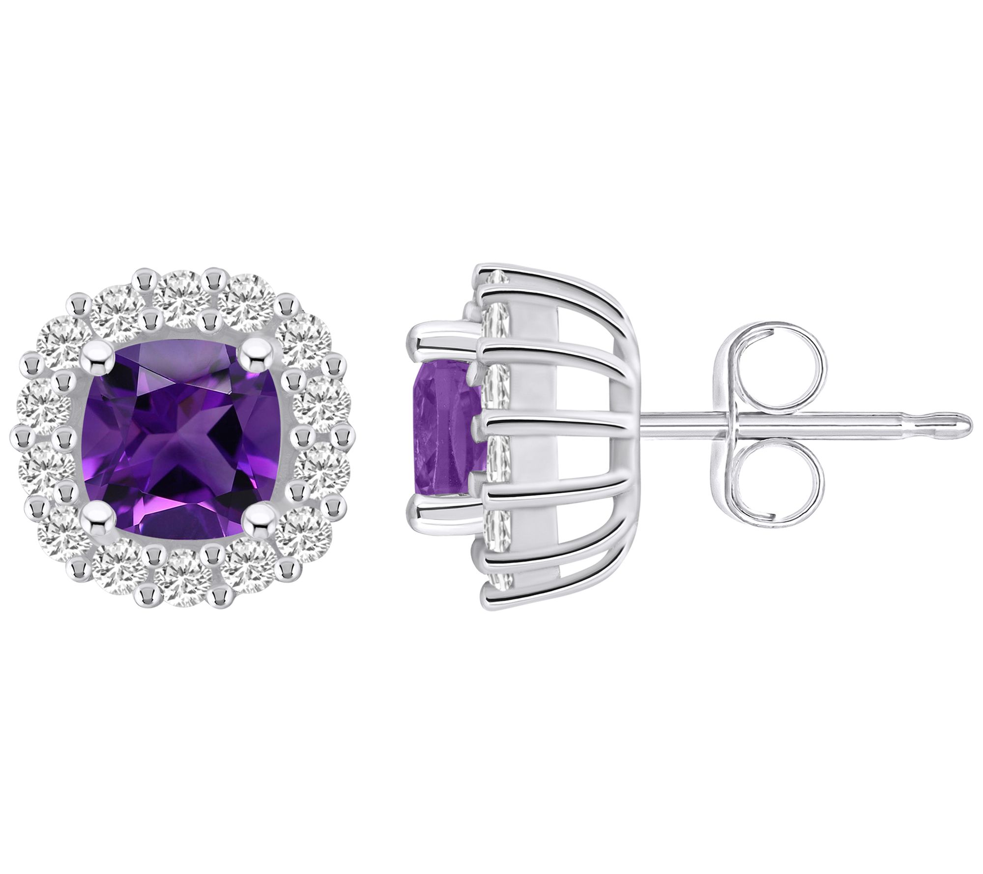 Affinity Gems Cushion Gemstone & Diamond ButtonEarrings, 14K