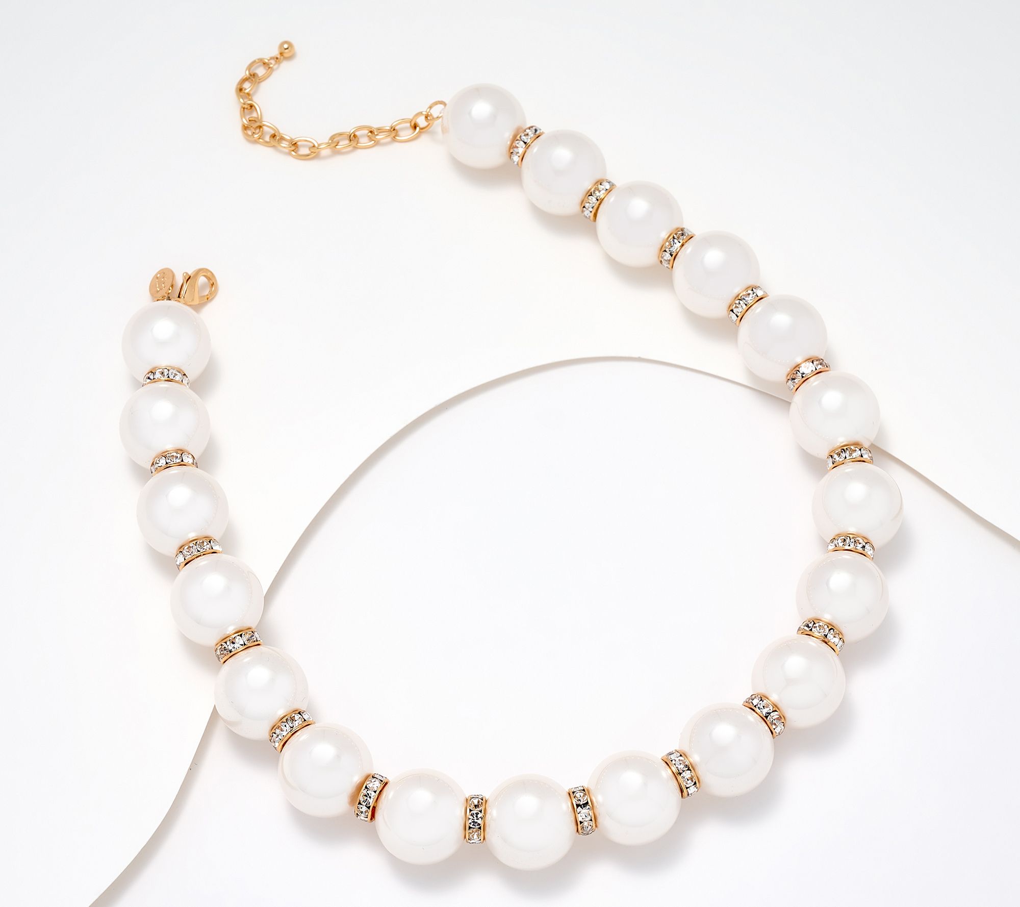 "As Is" Joan Rivers Red Carpet Faux Pearl Necklace w/ Pave Spacers