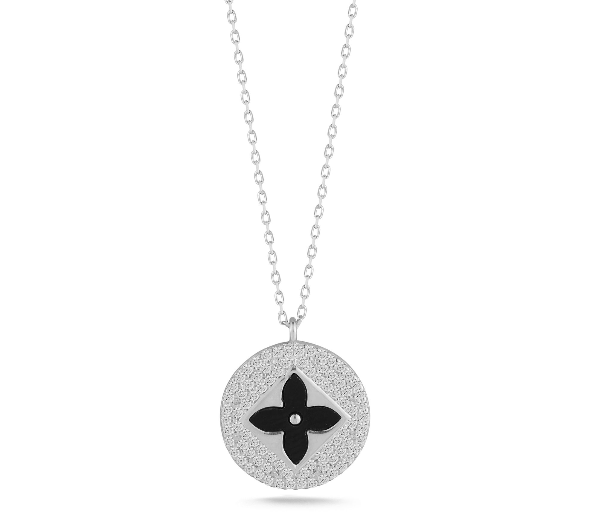 Sterlina Silver Pave Clover Necklace, Sterling