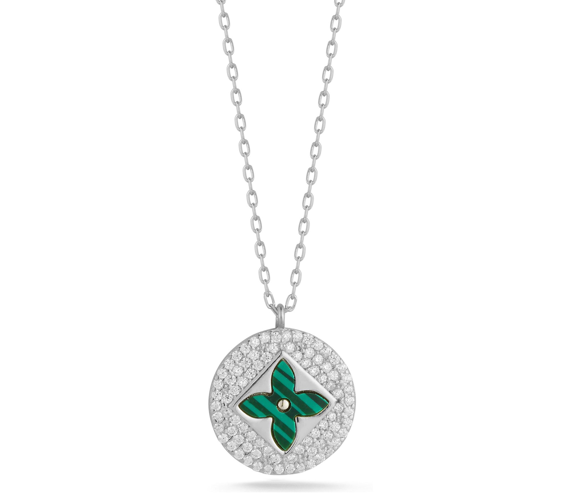 Sterlina Silver Pave Clover Necklace, Sterling