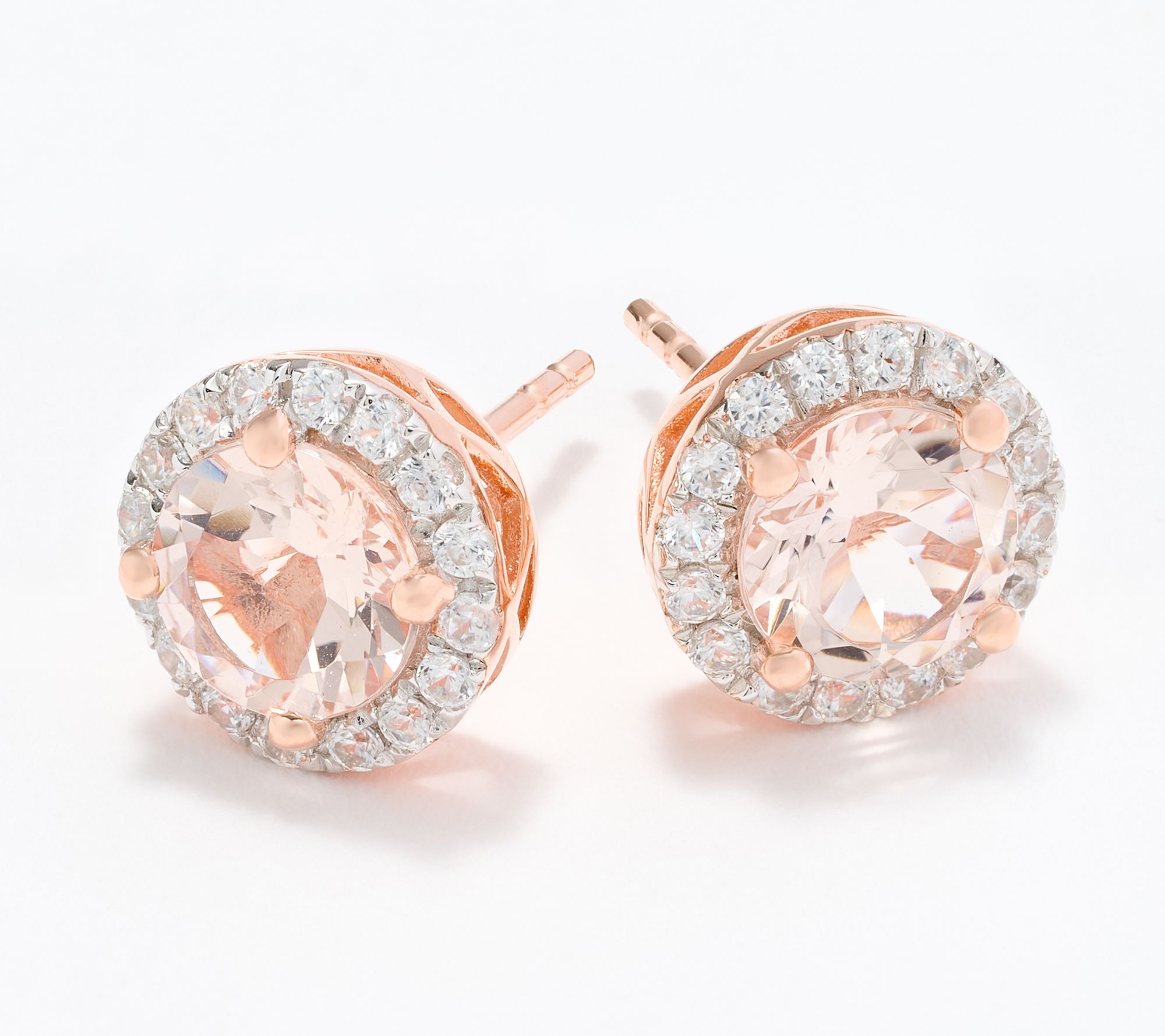 Affinity Gems Round Morganite & White Zircon Studs, Sterling Silver