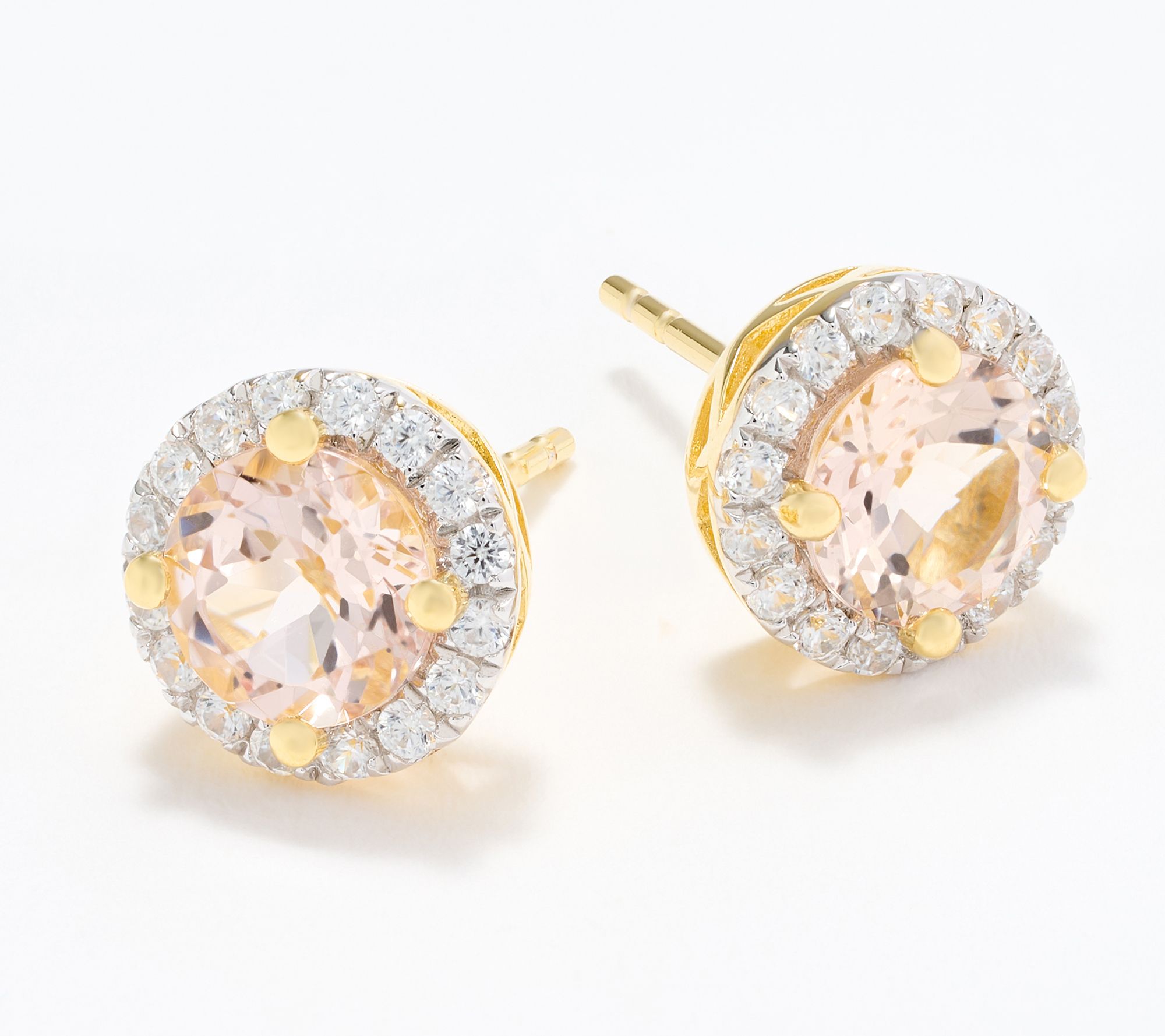 Affinity Gems Round Morganite & White Zircon Studs, Sterling Silver