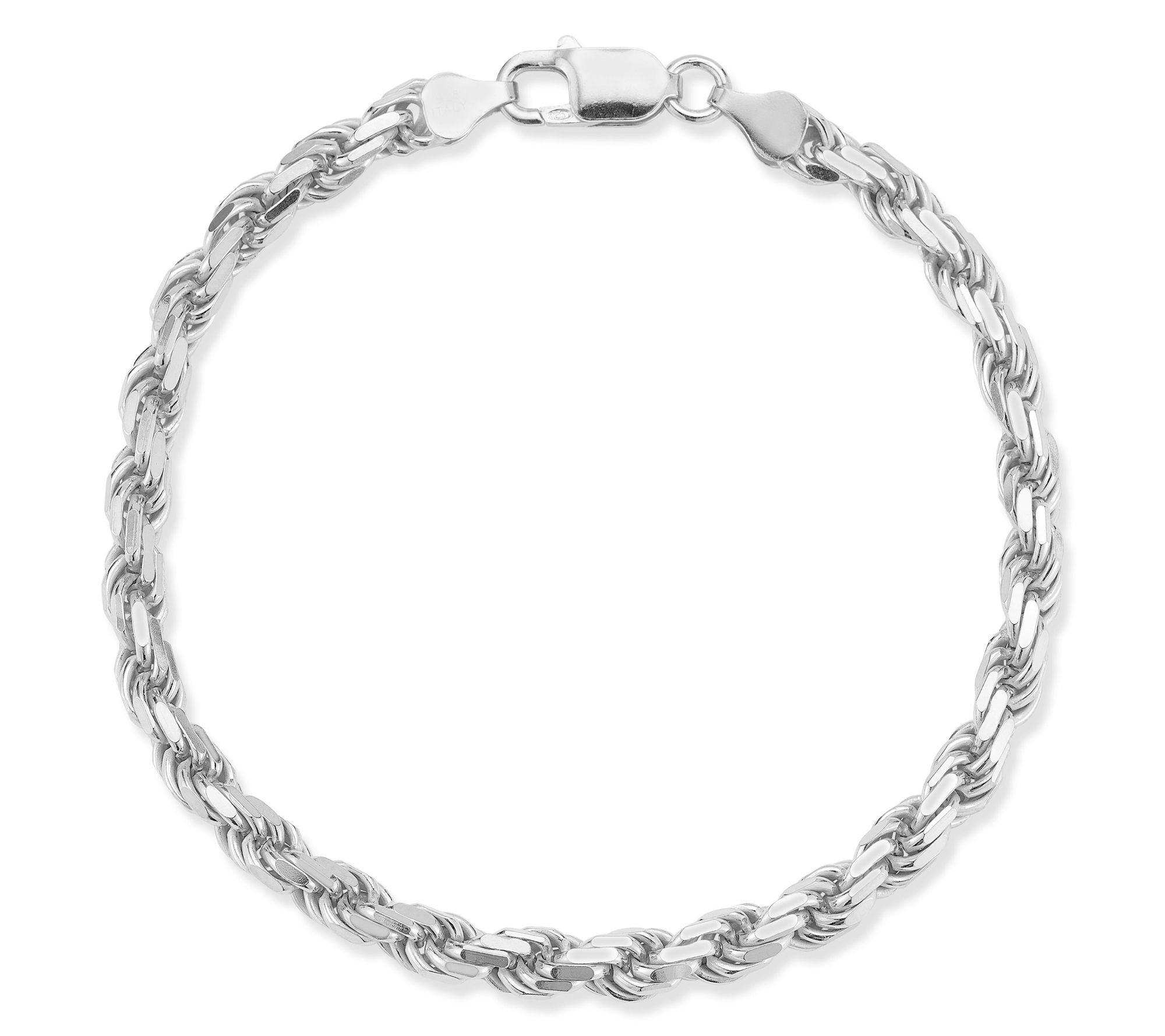 Italian Silver Men's 8-1/2" 5MM Rope Chain Bracelet, Sterling