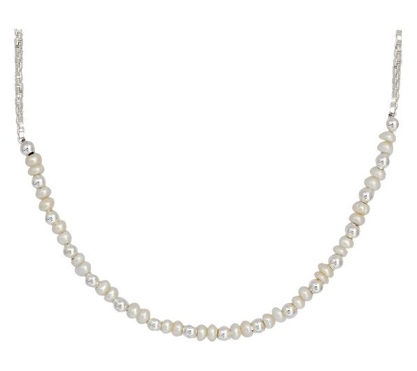 Affinity Cultured Pearls Box Chain Necklace, Sterling Silver