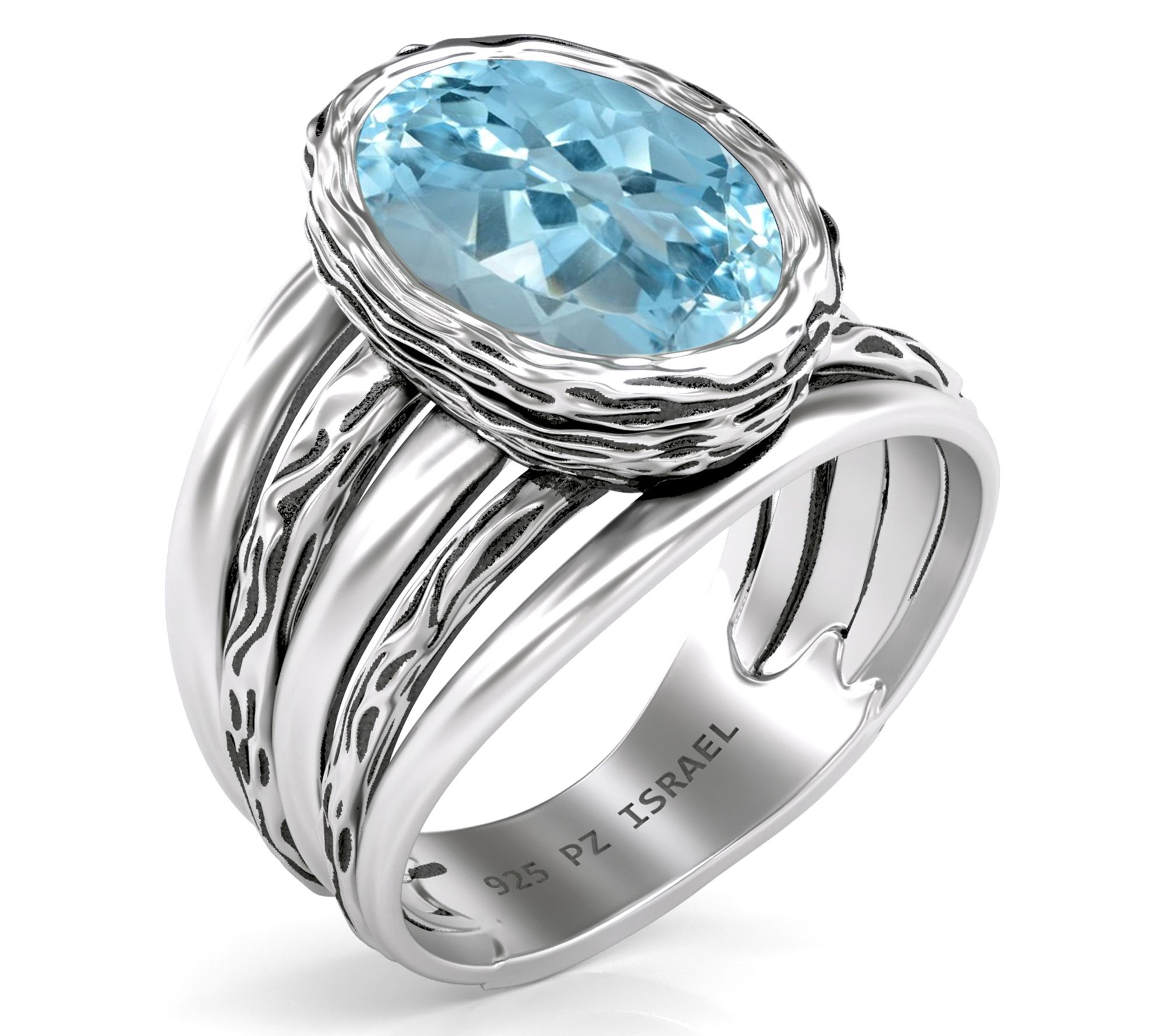 Or Paz Sterling Silver Oval Gemstone Multi- RowTextured Ring