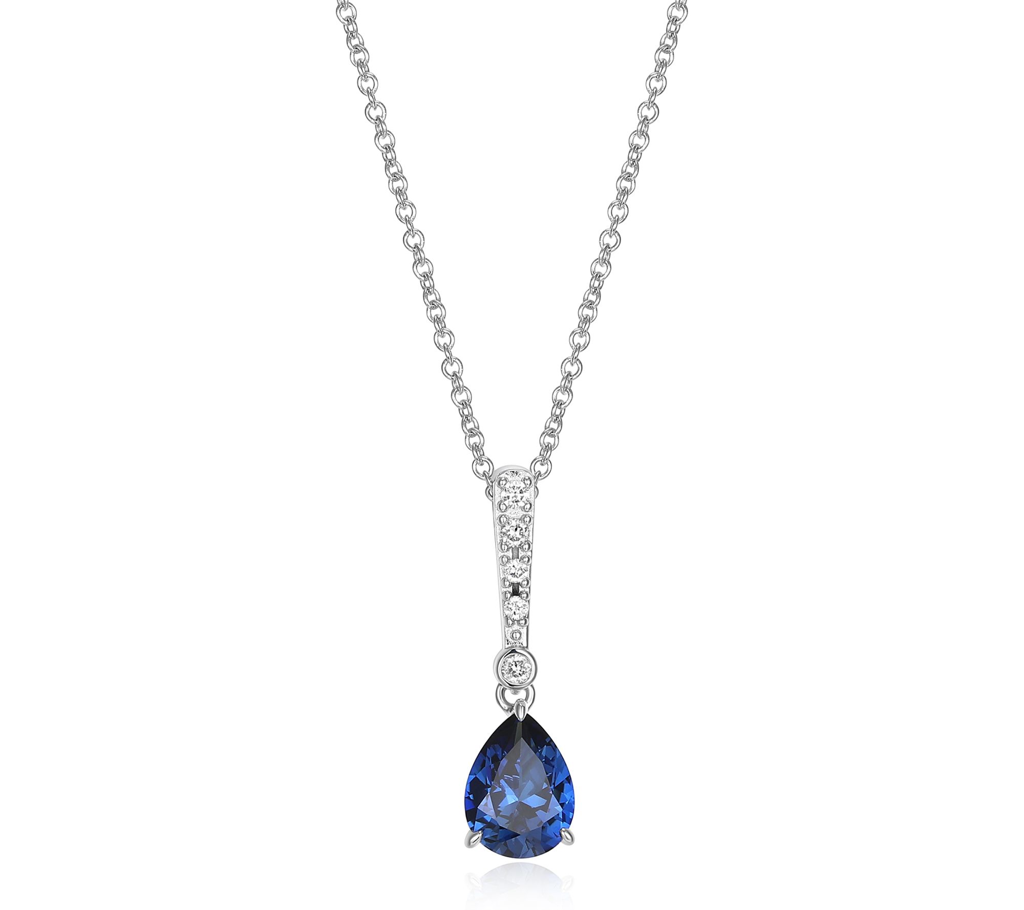 LuxLab Grown Pear Sapphire & Diamond Necklace, Sterling Silver