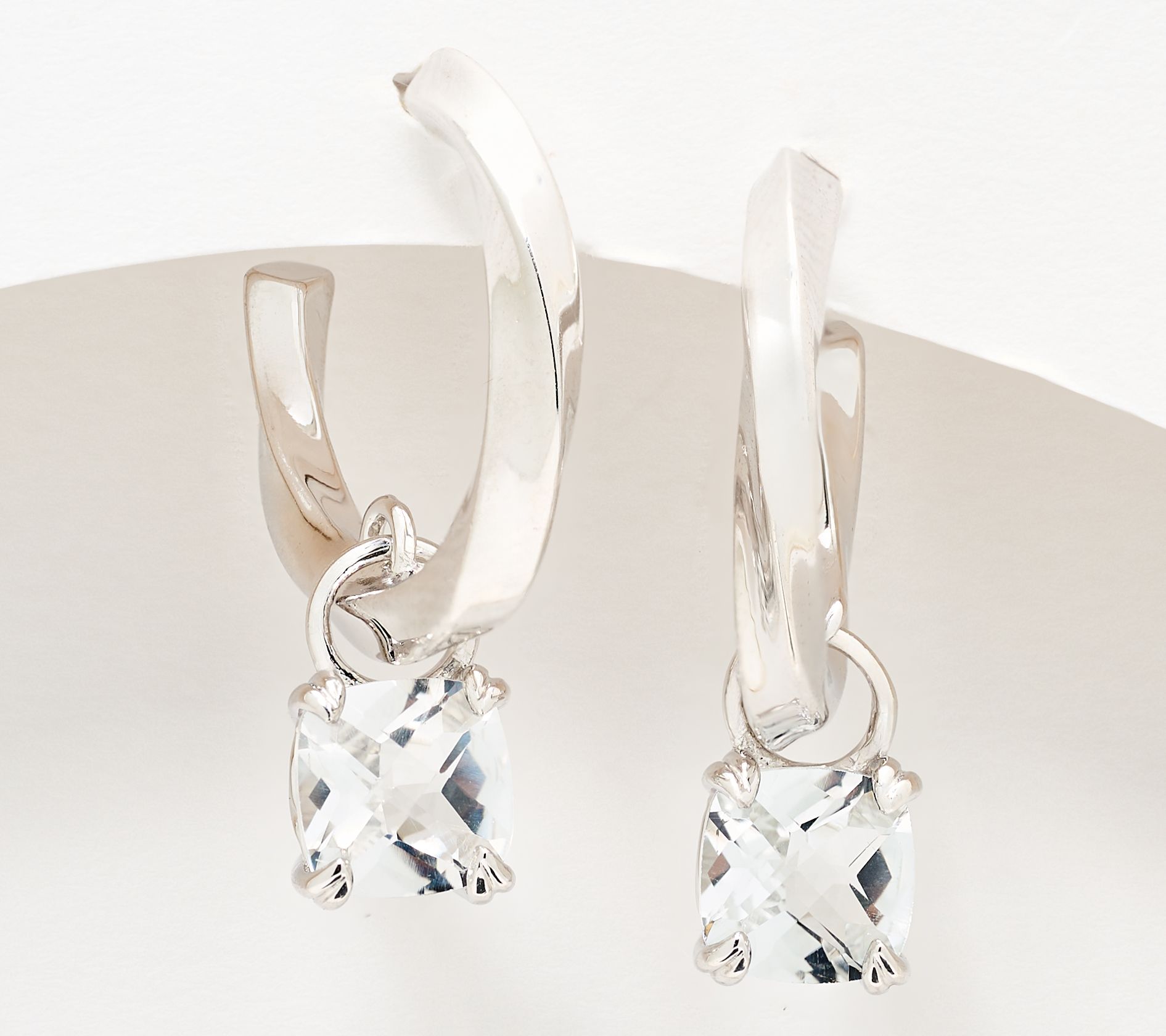 Christian James by Scott Grimes Sterling Ripple Gemstone Drop Hoop Earrings