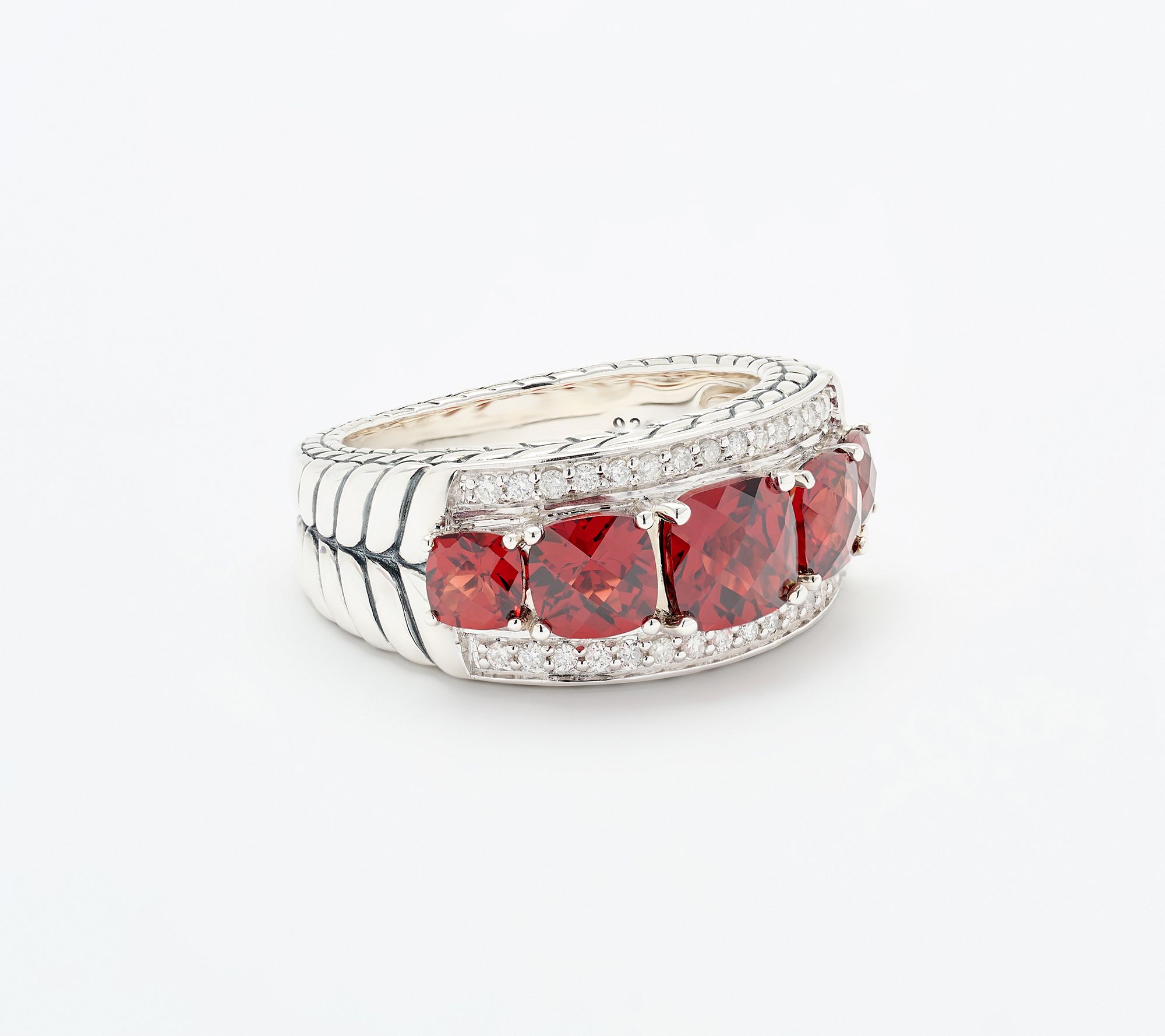 JAI Sterling Silver Gemstone & Diamond Graduated Ring