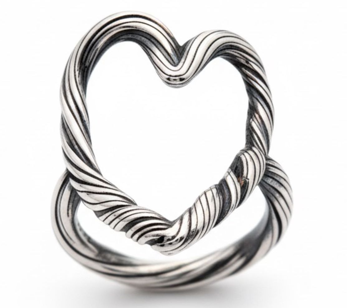 Or Paz Sterling Silver Vine Design Elongated Heart Ring