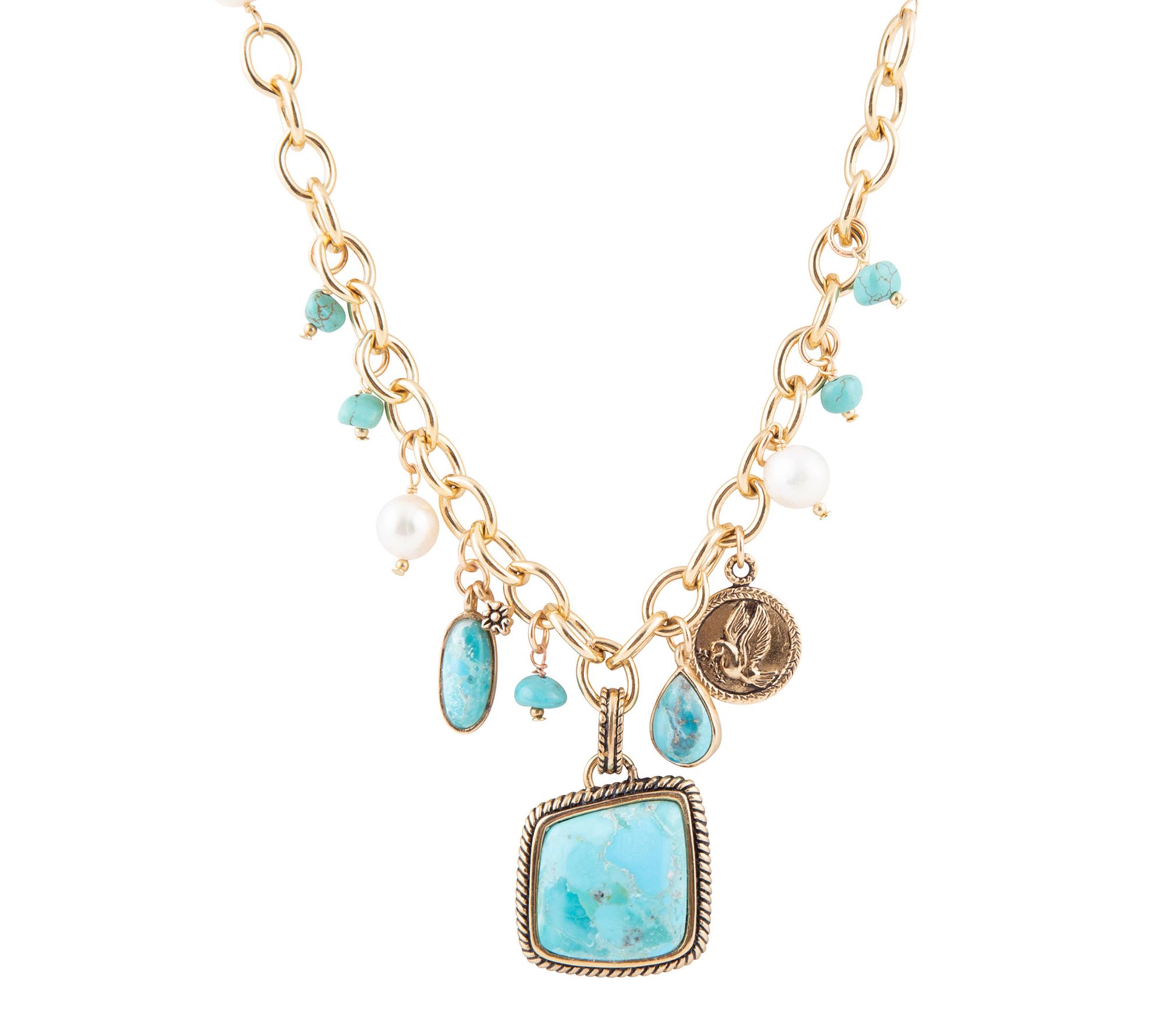  Barse Artisan Crafted Bronze Turquoise Charms Necklace