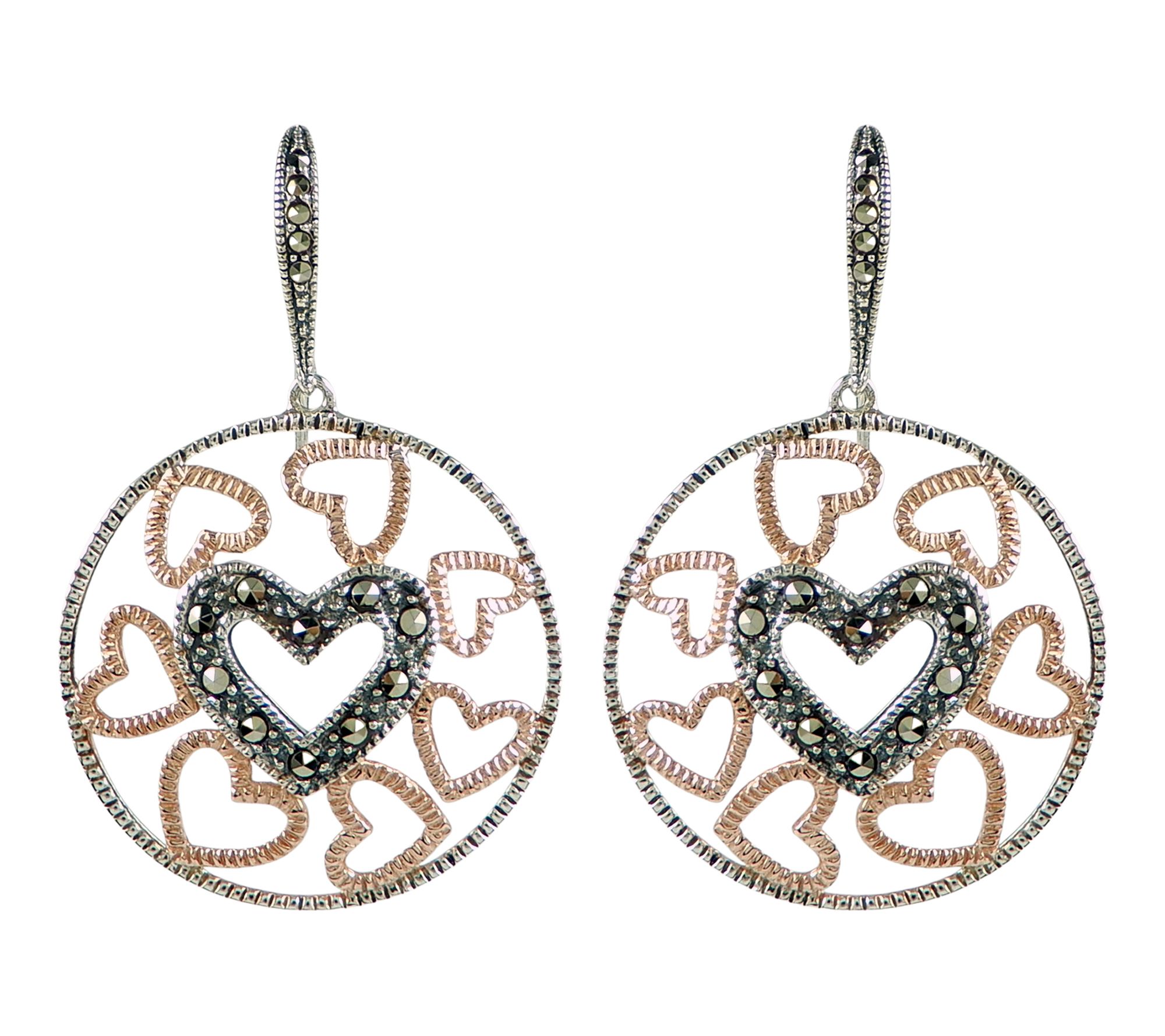 Suspicion Two-Tone Marcasite Heart Earrings, Sterling Silver - QVC.com