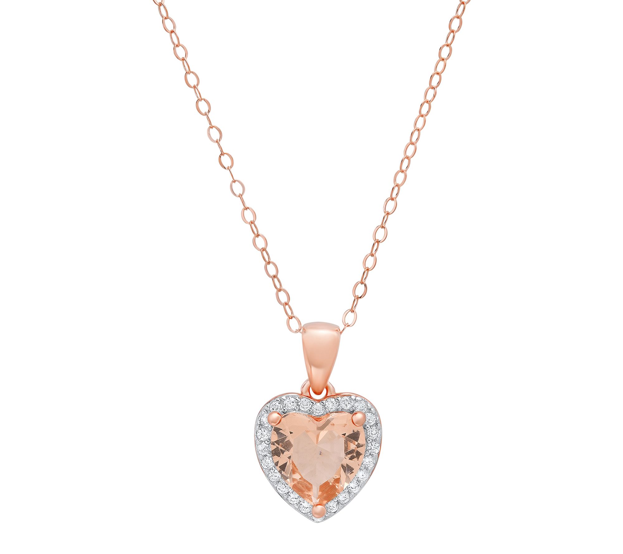 Diamonique Heart Halo Pendant w/ Chain, Sterling Silver