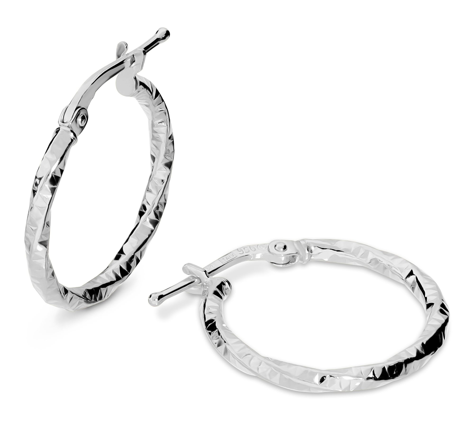 UltraFine 950 Silver Twisted Diamond Cut Hoop Earrings