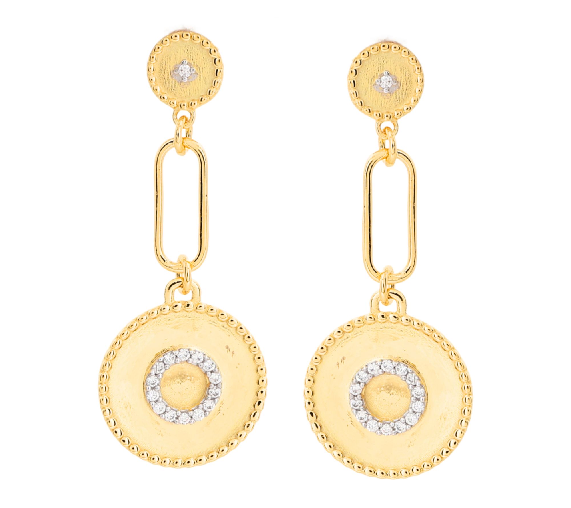 Diamonique Paperclip & Disc Dangle Earrings, 14K Gold Plated