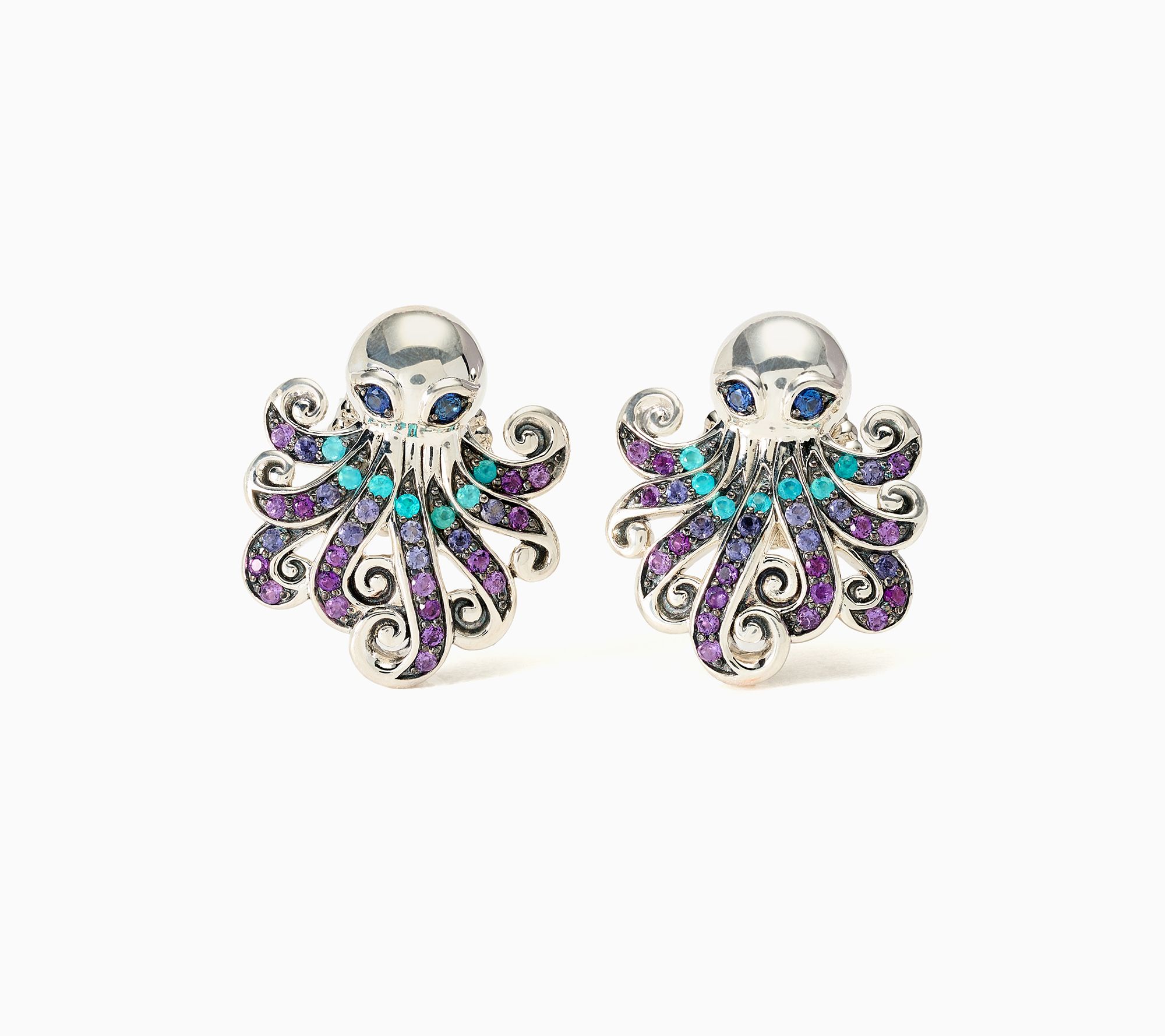 Third Person Sterling Silver Sea & Soul Octopus Gem Stud Earrings