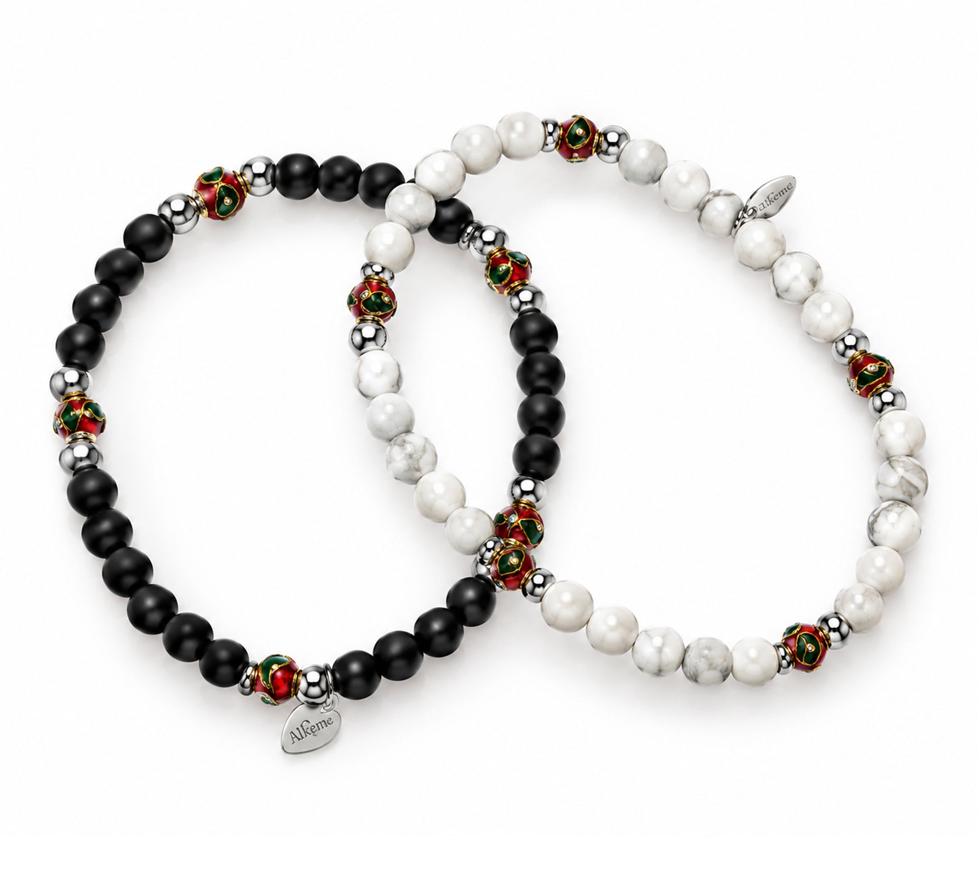 Alkeme Sterling Silver Cloisonne & Gemstone Bracelet Set