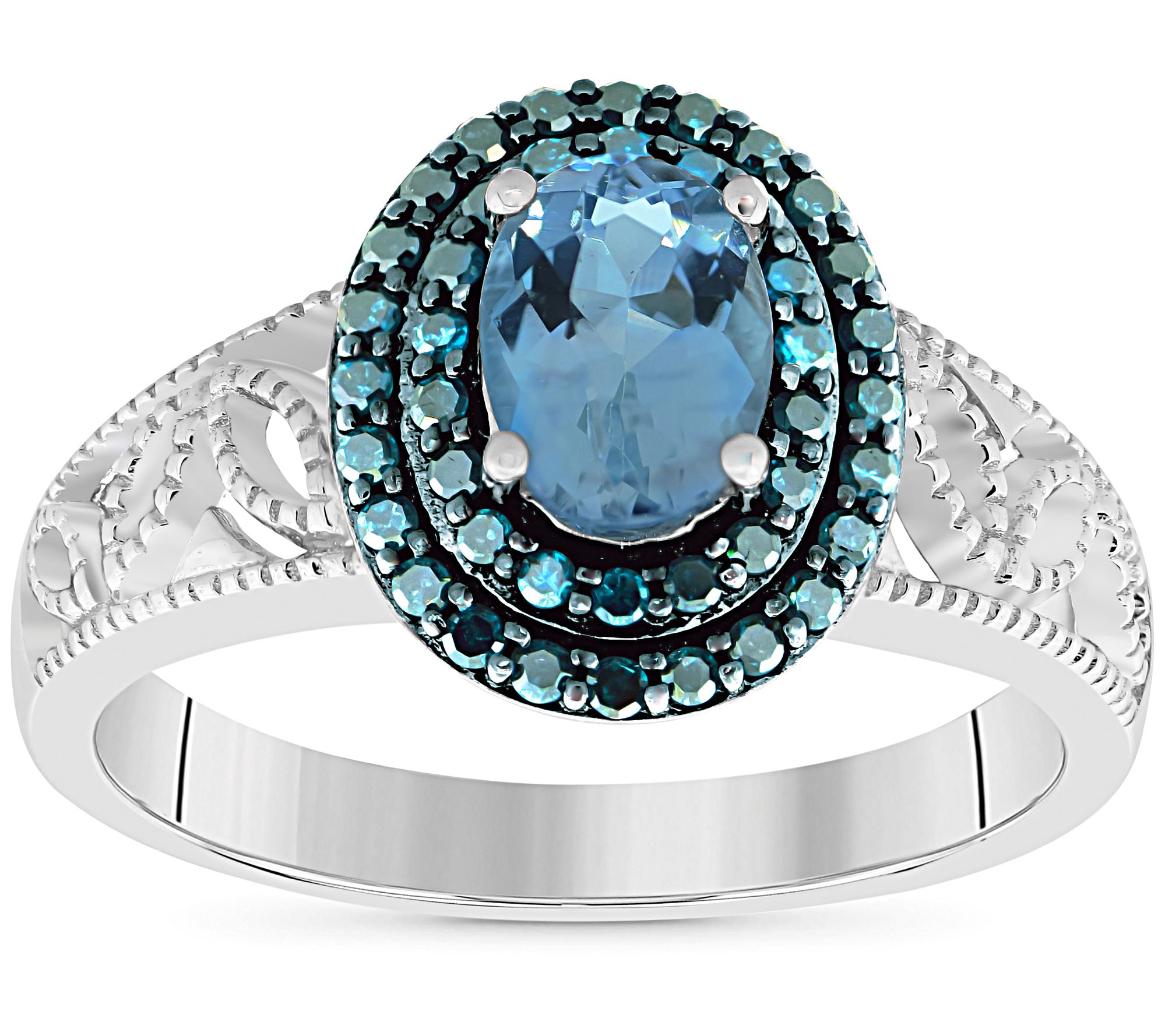 Jewel Zone US Simulated Aquamarine & White Topaz CZ Solitaire Ring in 14k Gold Over Sterling Silver 1.44 Cttw