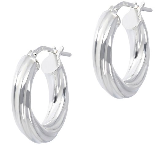 Italian Silver Twisted 3/4" Round Hoop Earrings