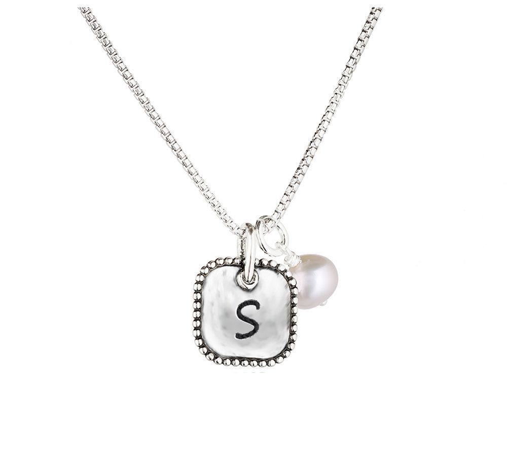 Or Paz Cultured Pearl & Initial Pendant with Chain, Sterling