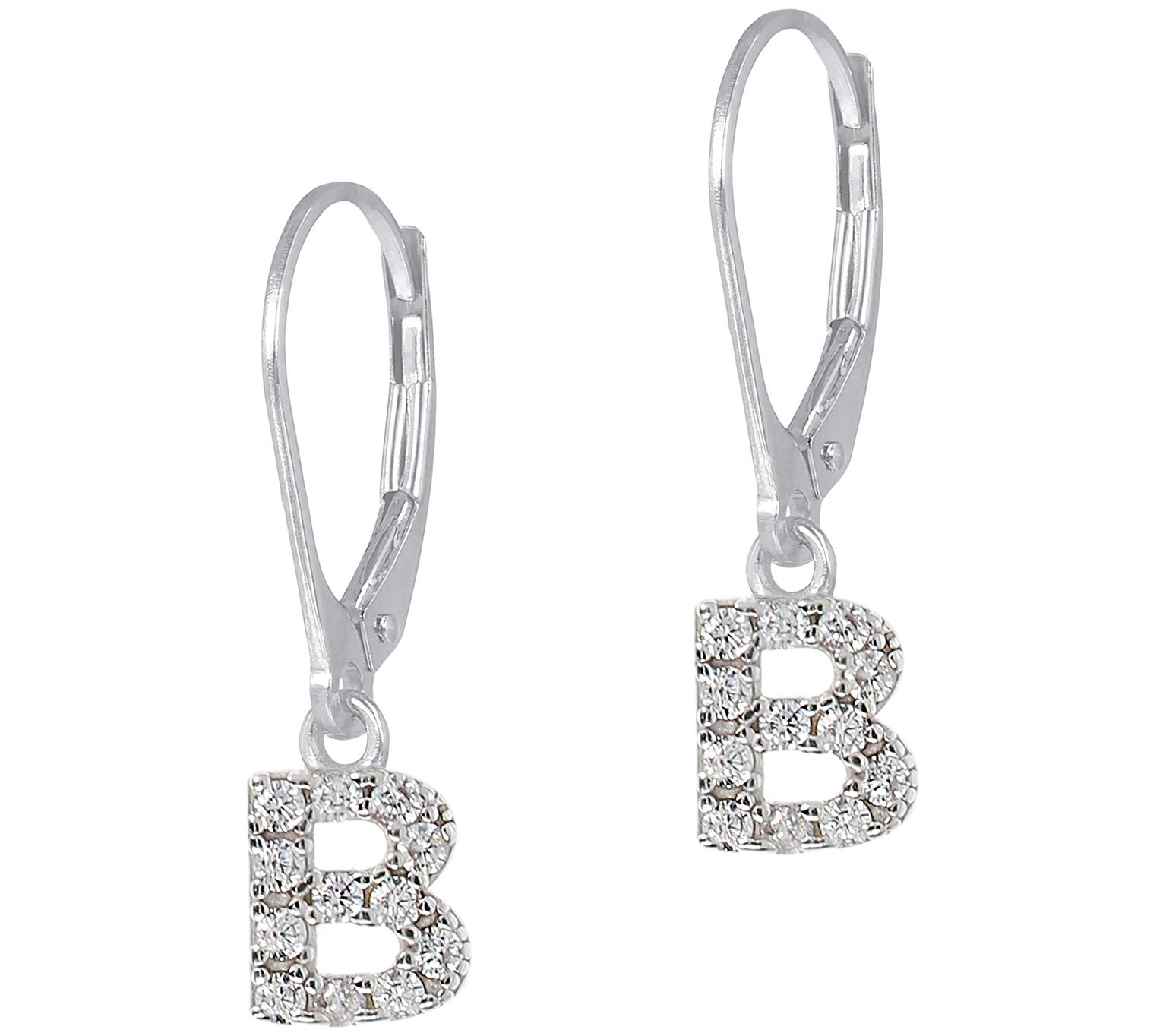 Diamonique Initial Dangle Lever Back Earrings, Sterling