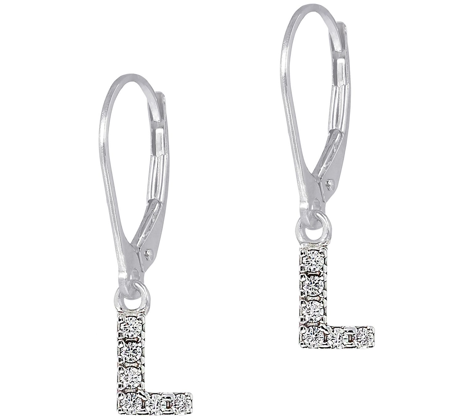 Diamonique Initial Dangle Lever Back Earrings, Sterling