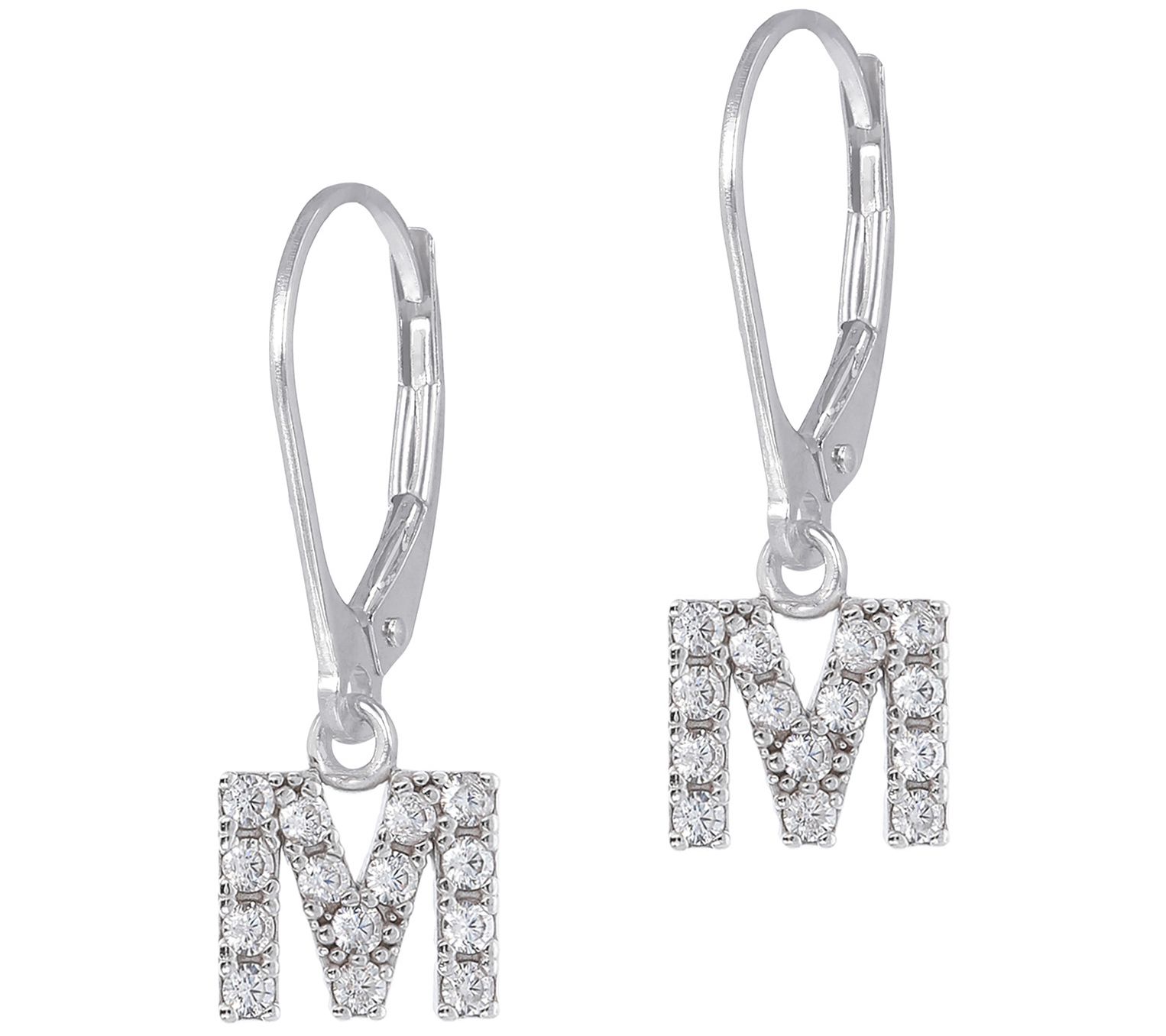 Diamonique Initial Dangle Lever Back Earrings, Sterling
