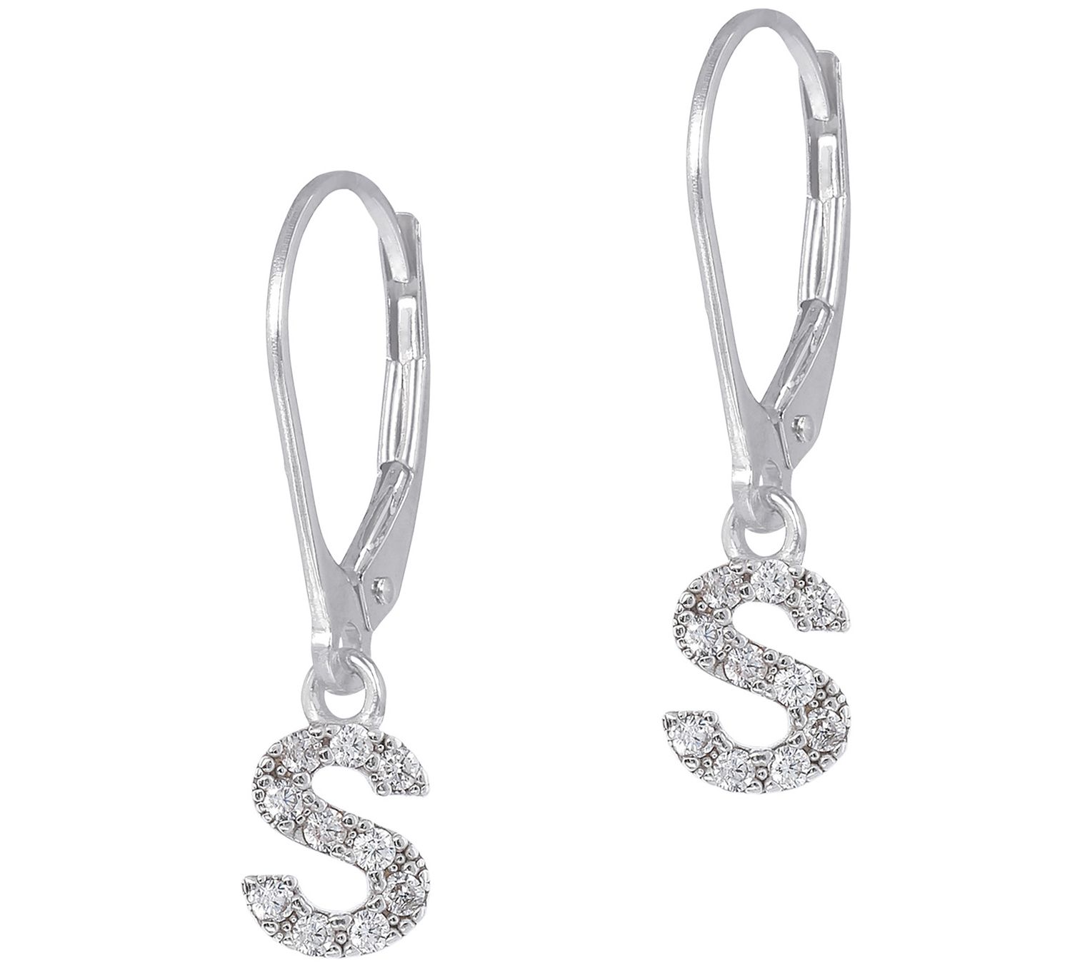 Diamonique Initial Dangle Lever Back Earrings, Sterling