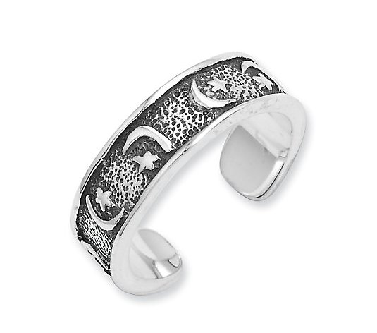 Sterling Silver Antiqued Moon and Stars Toe Ring